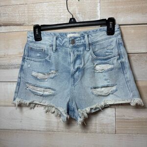 PacSun Festival High Rise Light Wash Distressed Jean Shorts Women’s Size 0/25